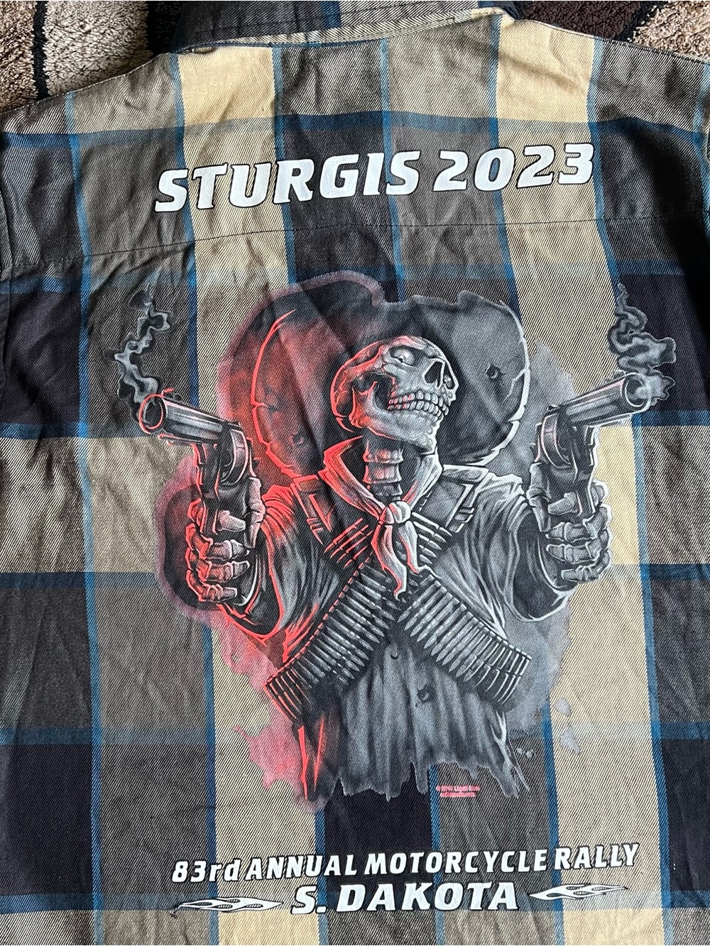 Men’s Sturgis 2023 83rd Annual Motorcycle Rally button-up flannel shirt Size XL